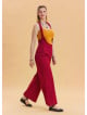 Red Womens Wide Leg Jumpsuit with Zipper Detail and Pockets 4673